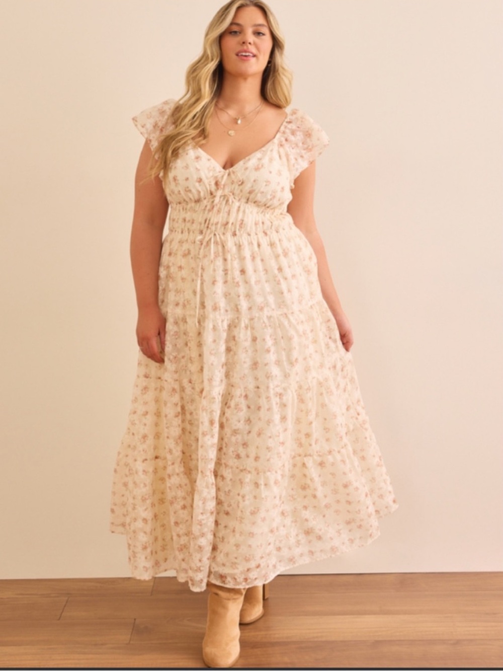 Altar'd State Elisa Maxi Dress Delicate Cream Pink Floral XL Cottagecore Prairie